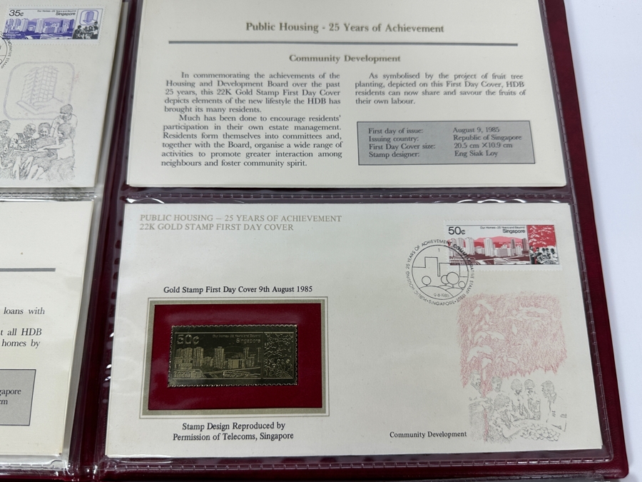 Pair Of Mint Public Housing - 25 Years Of Achievement - 22K Gold Stamp First Day Covers From Singapore Limited To 8,000 Sets [Photo 13]