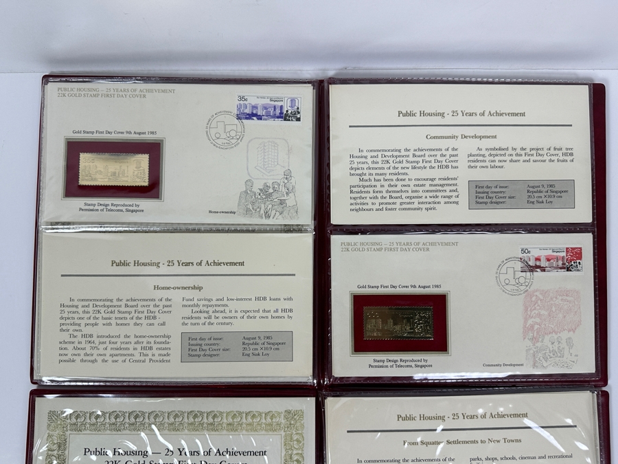 Pair Of Mint Public Housing - 25 Years Of Achievement - 22K Gold Stamp First Day Covers From Singapore Limited To 8,000 Sets [Photo 11]