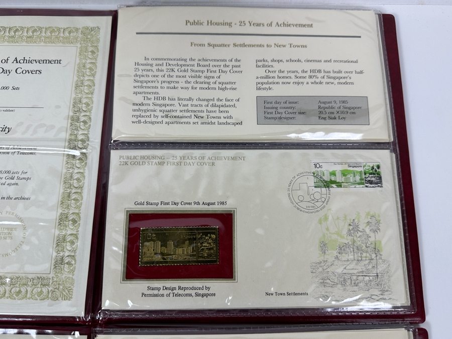 Pair Of Mint Public Housing - 25 Years Of Achievement - 22K Gold Stamp First Day Covers From Singapore Limited To 8,000 Sets [Photo 5]
