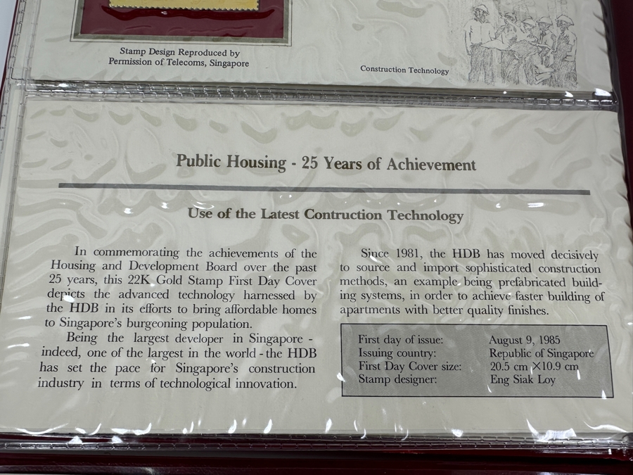 Pair Of Mint Public Housing - 25 Years Of Achievement - 22K Gold Stamp First Day Covers From Singapore Limited To 8,000 Sets [Photo 16]