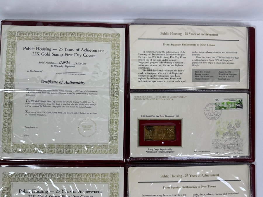 Pair Of Mint Public Housing - 25 Years Of Achievement - 22K Gold Stamp First Day Covers From Singapore Limited To 8,000 Sets [Photo 3]
