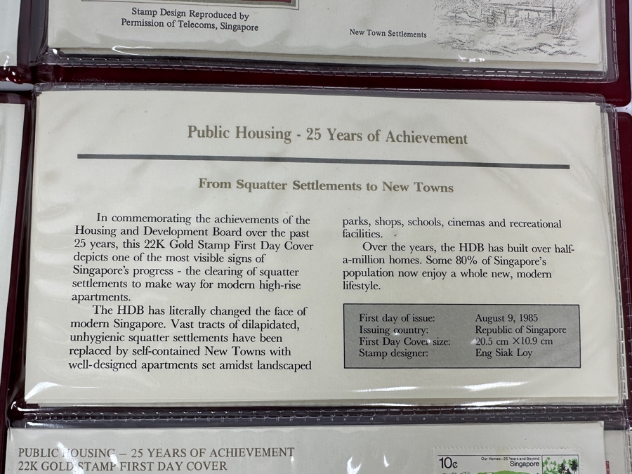 Pair Of Mint Public Housing - 25 Years Of Achievement - 22K Gold Stamp First Day Covers From Singapore Limited To 8,000 Sets [Photo 9]