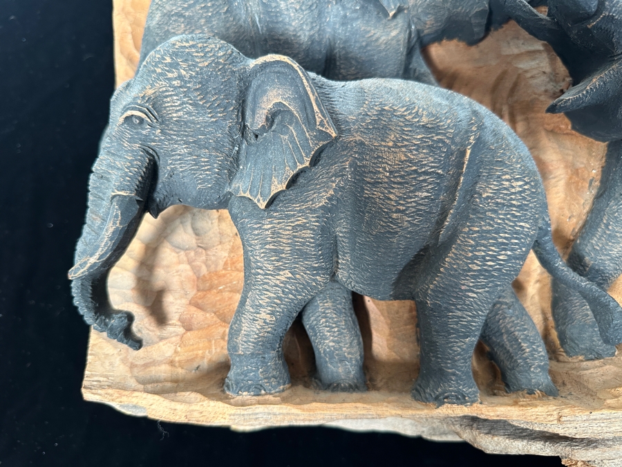 Hand Carved Wooden Elephant Wall Hanging 24'W x 14'H x 7'D See Pictures for Item Condition [Photo 3]