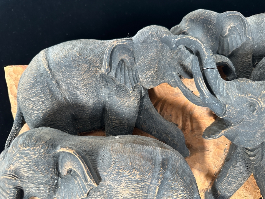 Hand Carved Wooden Elephant Wall Hanging 24'W x 14'H x 7'D See Pictures for Item Condition [Photo 4]