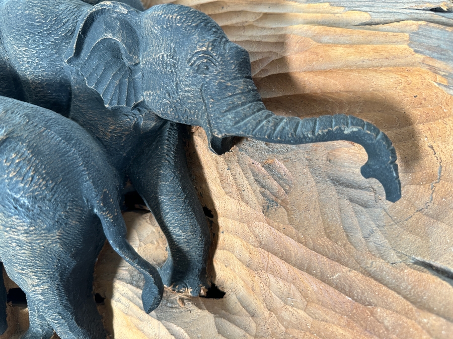 Hand Carved Wooden Elephant Wall Hanging 24'W x 14'H x 7'D See Pictures for Item Condition [Photo 5]
