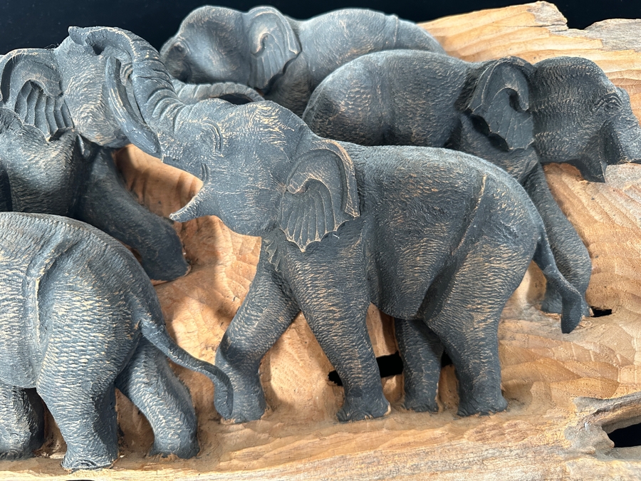 Hand Carved Wooden Elephant Wall Hanging 24'W x 14'H x 7'D See Pictures for Item Condition [Photo 2]