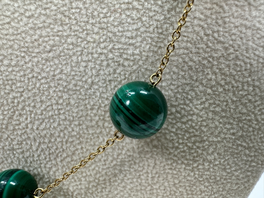 14k Gold 22' Chain Necklace With Malachite Beads 39.1g [Photo 4]