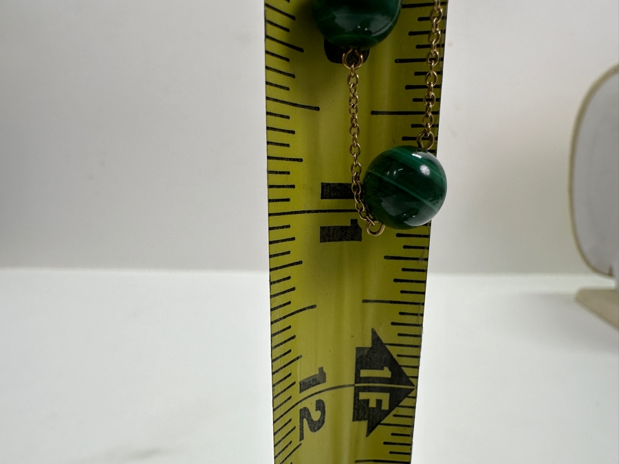 14k Gold 22' Chain Necklace With Malachite Beads 39.1g [Photo 6]