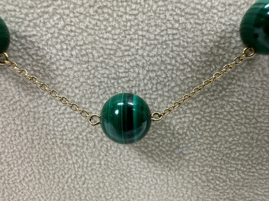 14k Gold 22' Chain Necklace With Malachite Beads 39.1g [Photo 3]