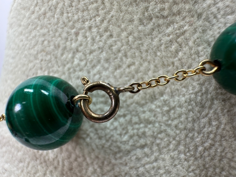 14k Gold 22' Chain Necklace With Malachite Beads 39.1g [Photo 5]