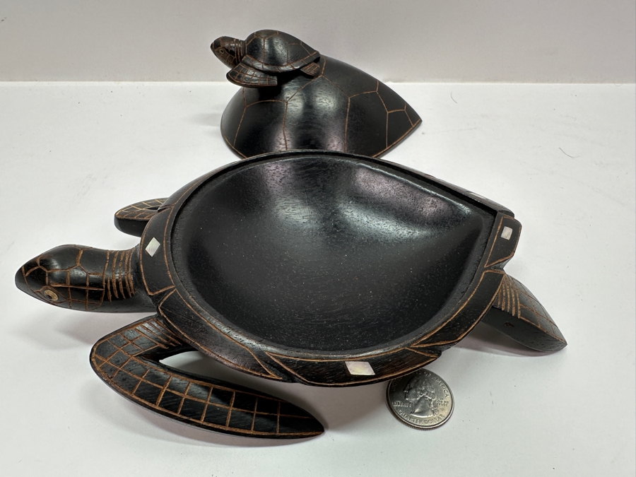 Vintage Hand Carved Wooden Turtle on Turtle Sculpture 8'W x 4'H [Photo 6]