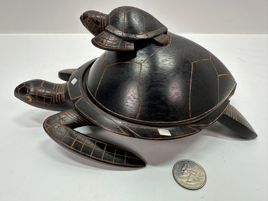 Vintage Hand Carved Wooden Turtle on Turtle Sculpture 8'W x 4'H [Photo 2]