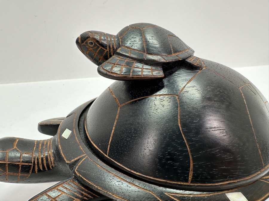 Vintage Hand Carved Wooden Turtle on Turtle Sculpture 8'W x 4'H [Photo 5]