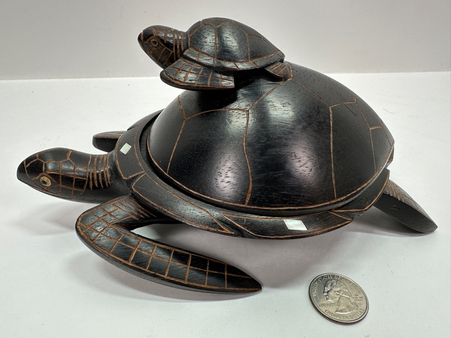 Vintage Hand Carved Wooden Turtle on Turtle Sculpture 8'W x 4'H [Photo 3]