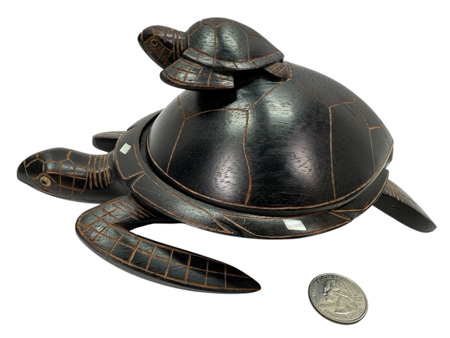 Vintage Hand Carved Wooden Turtle on Turtle Sculpture 8'W x 4'H [Photo 1]