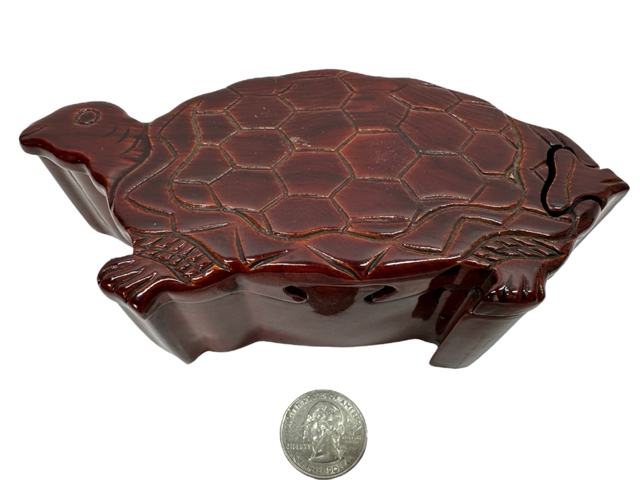 Hand Carved Wooden Lacquered Turtle Puzzle Box 6'W x 3'D x 2'H [Photo 1]