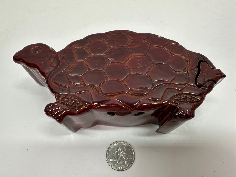 Hand Carved Wooden Lacquered Turtle Puzzle Box 6'W x 3'D x 2'H [Photo 3]