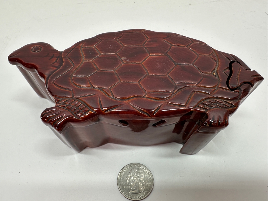 Hand Carved Wooden Lacquered Turtle Puzzle Box 6'W x 3'D x 2'H [Photo 2]