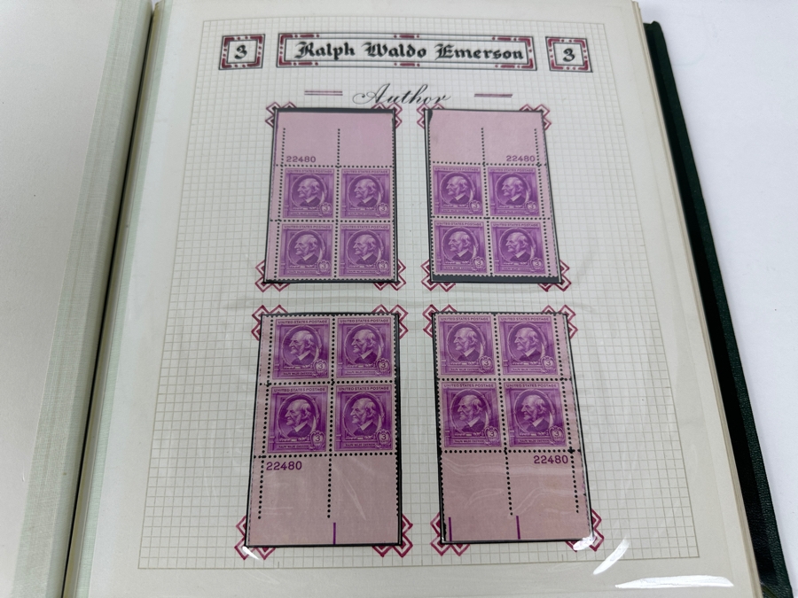 Just Added - Vintage 1940 Rare Collection Of US Mint 10 Cent Postage Stamps Of Famous Americans Series: 30 Sets Each With Four Blocks Of Four 10-Cent Stamps: 480 Total Mint Stamps - See Photos - Estimate $1,900 [Photo 11]