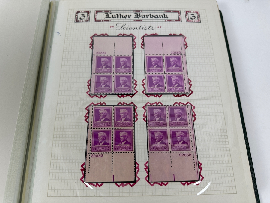 Just Added - Vintage 1940 Rare Collection Of US Mint 10 Cent Postage Stamps Of Famous Americans Series: 30 Sets Each With Four Blocks Of Four 10-Cent Stamps: 480 Total Mint Stamps - See Photos - Estimate $1,900 [Photo 6]