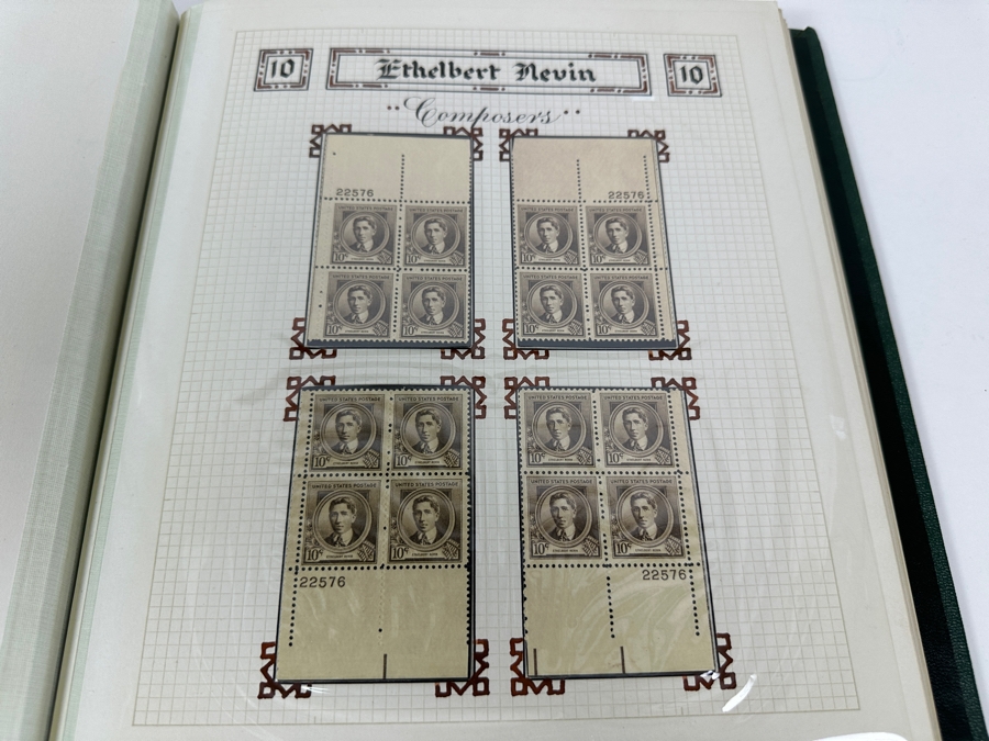 Just Added - Vintage 1940 Rare Collection Of US Mint 10 Cent Postage Stamps Of Famous Americans Series: 30 Sets Each With Four Blocks Of Four 10-Cent Stamps: 480 Total Mint Stamps - See Photos - Estimate $1,900 [Photo 18]