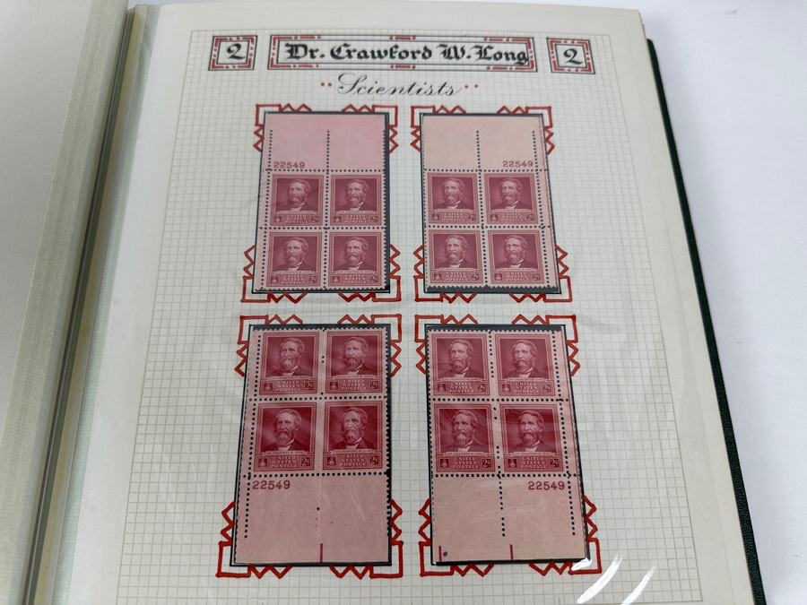 Just Added - Vintage 1940 Rare Collection Of US Mint 10 Cent Postage Stamps Of Famous Americans Series: 30 Sets Each With Four Blocks Of Four 10-Cent Stamps: 480 Total Mint Stamps - See Photos - Estimate $1,900 [Photo 5]