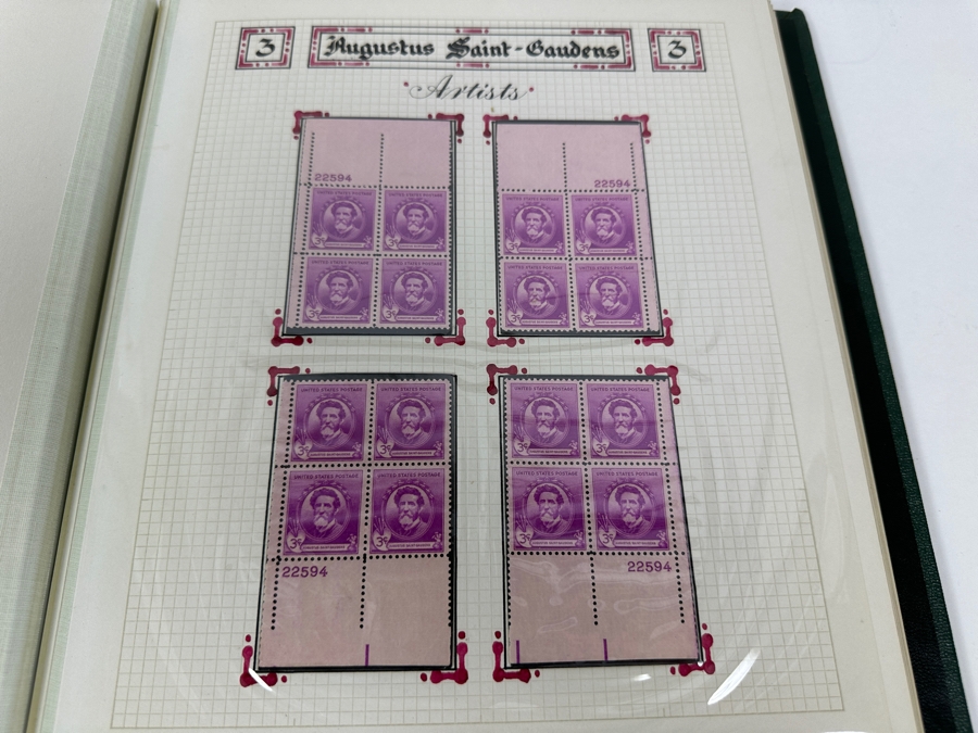 Just Added - Vintage 1940 Rare Collection Of US Mint 10 Cent Postage Stamps Of Famous Americans Series: 30 Sets Each With Four Blocks Of Four 10-Cent Stamps: 480 Total Mint Stamps - See Photos - Estimate $1,900 [Photo 21]