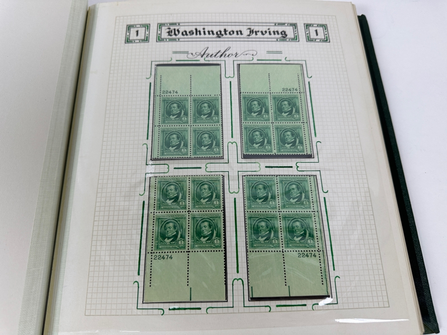 Just Added - Vintage 1940 Rare Collection Of US Mint 10 Cent Postage Stamps Of Famous Americans Series: 30 Sets Each With Four Blocks Of Four 10-Cent Stamps: 480 Total Mint Stamps - See Photos - Estimate $1,900 [Photo 9]