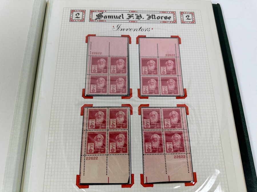 Just Added - Vintage 1940 Rare Collection Of US Mint 10 Cent Postage Stamps Of Famous Americans Series: 30 Sets Each With Four Blocks Of Four 10-Cent Stamps: 480 Total Mint Stamps - See Photos - Estimate $1,900 [Photo 25]