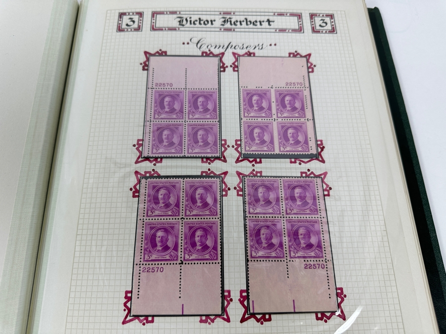 Just Added - Vintage 1940 Rare Collection Of US Mint 10 Cent Postage Stamps Of Famous Americans Series: 30 Sets Each With Four Blocks Of Four 10-Cent Stamps: 480 Total Mint Stamps - See Photos - Estimate $1,900 [Photo 16]