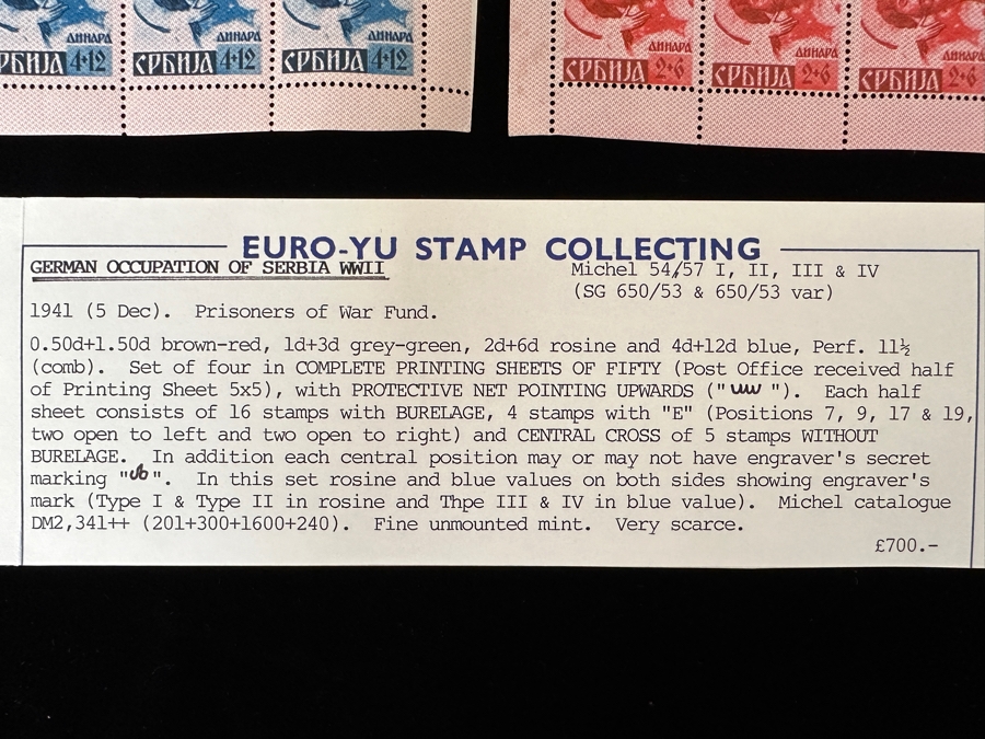 Very Scarce Mint Stamps 1941 German Occupation Of Serbia WWII Prisoners Of War Fund Stamps - See Photos For Description - Retailed For 700 English Pounds [Photo 2]