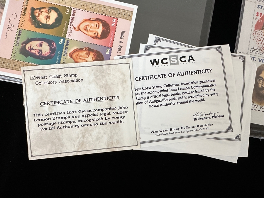 Just Added - Pair Of Rare Legends Of Rock & Roll A Universal Tribute To John Lennon The Beatles Commemorative Stamp Collection With Cert - See Photos [Photo 3]