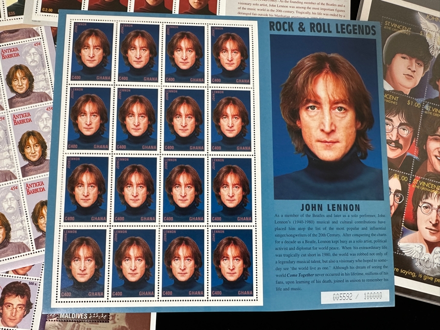 Just Added - Pair Of Rare Legends Of Rock & Roll A Universal Tribute To John Lennon The Beatles Commemorative Stamp Collection With Cert - See Photos [Photo 19]