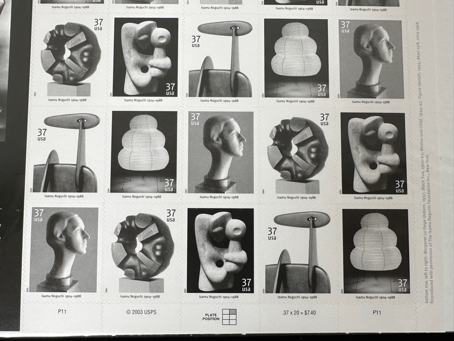 United States Mint Postage Stamp Sheets: (2) Charles & Ray Eames Stamp Sheets And (2) Isamu Noguchi Stamp Sheets [Photo 10]