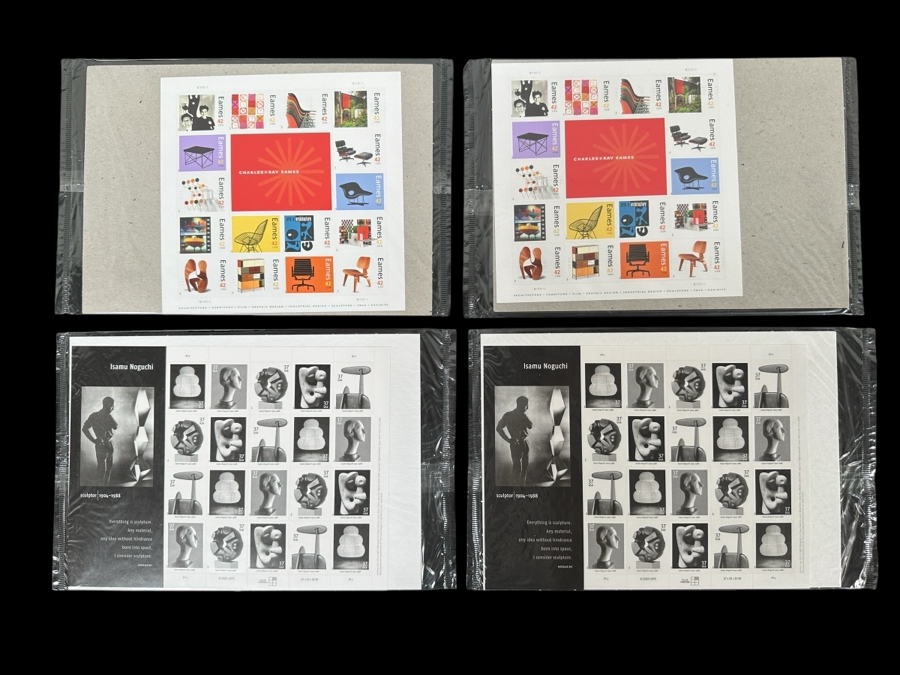 United States Mint Postage Stamp Sheets: (2) Charles & Ray Eames Stamp Sheets And (2) Isamu Noguchi Stamp Sheets [Photo 1]