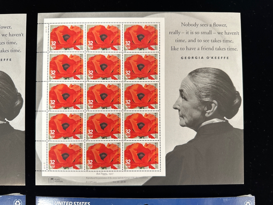 United States Mint Postage Stamp Sheets: (2) Georgia O'Keefe Stamp Sheets And (2) Frida Kahlo Stamp Sheets [Photo 2]