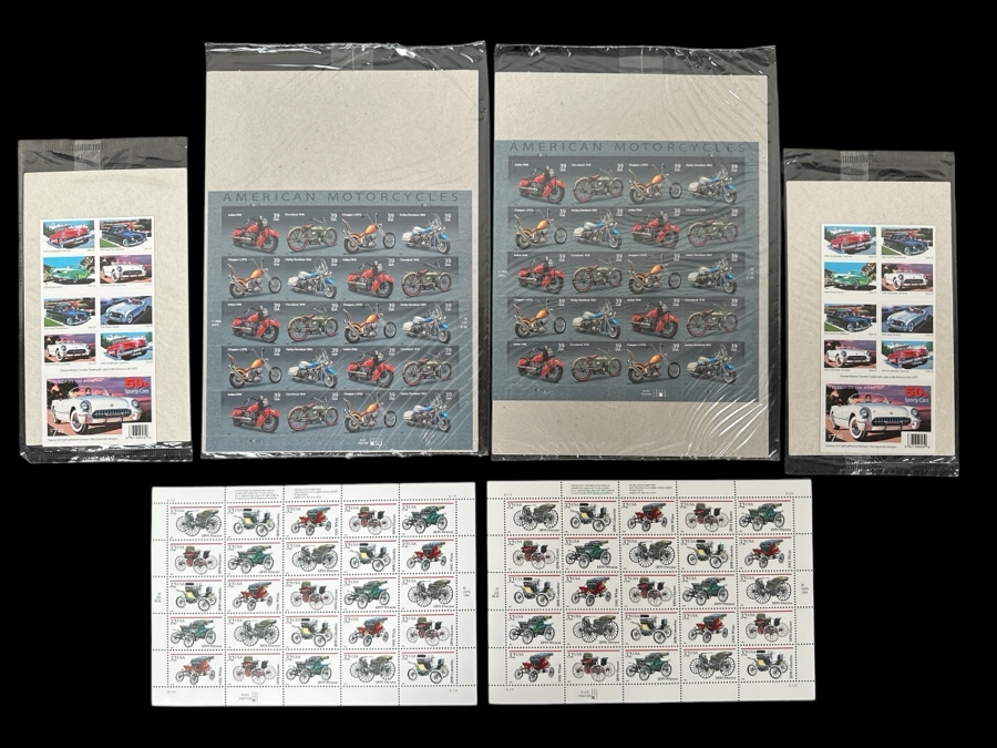 US Mint Postage Stamps American Motorcycles, Sporty Cars & Antique Cars $46.40 Postage Value [Photo 1]