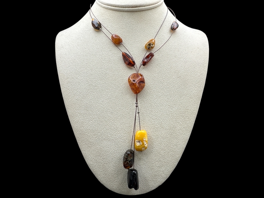 Stunning Amber Beads Sterling Silver 14' Necklace