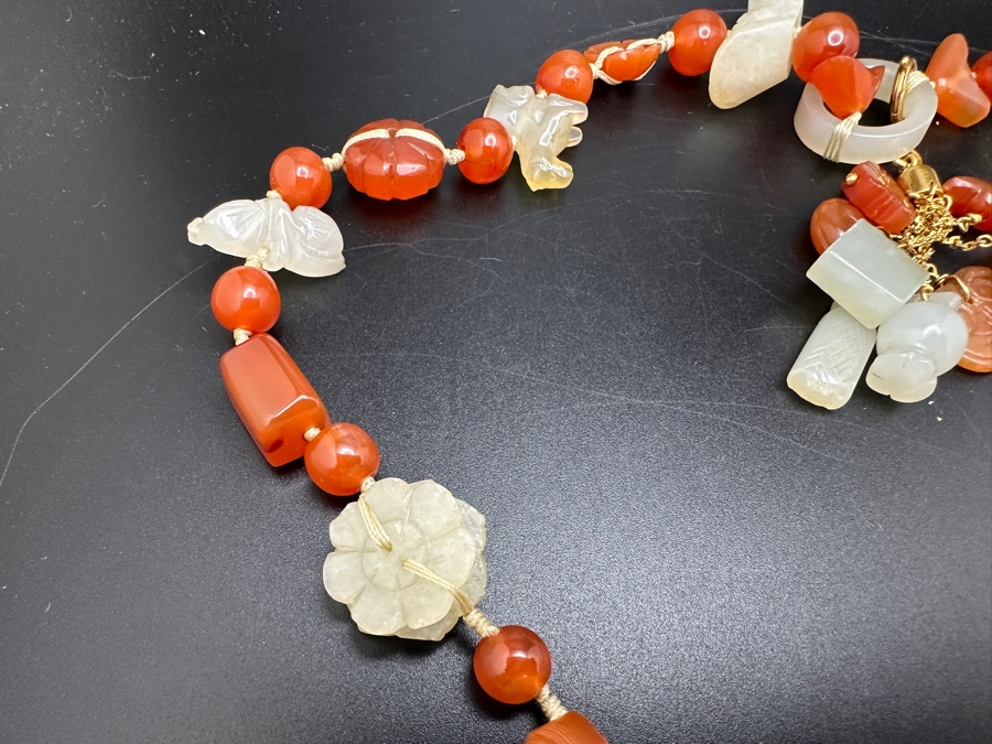 Just Added - Vintage Chinese Carved Carnelian Jade Beaded 32' Necklace [Photo 7]