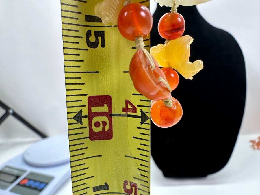 Just Added - Vintage Chinese Carved Carnelian Jade Beaded 32' Necklace [Photo 12]