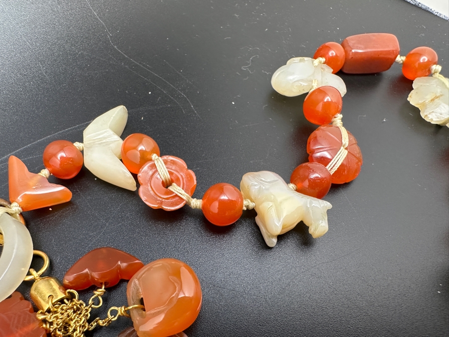 Just Added - Vintage Chinese Carved Carnelian Jade Beaded 32' Necklace [Photo 10]