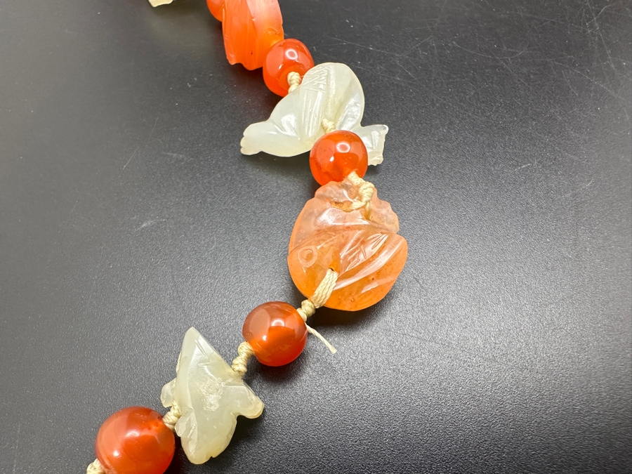 Just Added - Vintage Chinese Carved Carnelian Jade Beaded 32' Necklace [Photo 6]