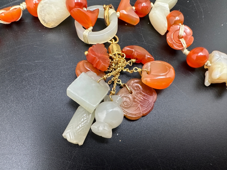 Just Added - Vintage Chinese Carved Carnelian Jade Beaded 32' Necklace [Photo 9]