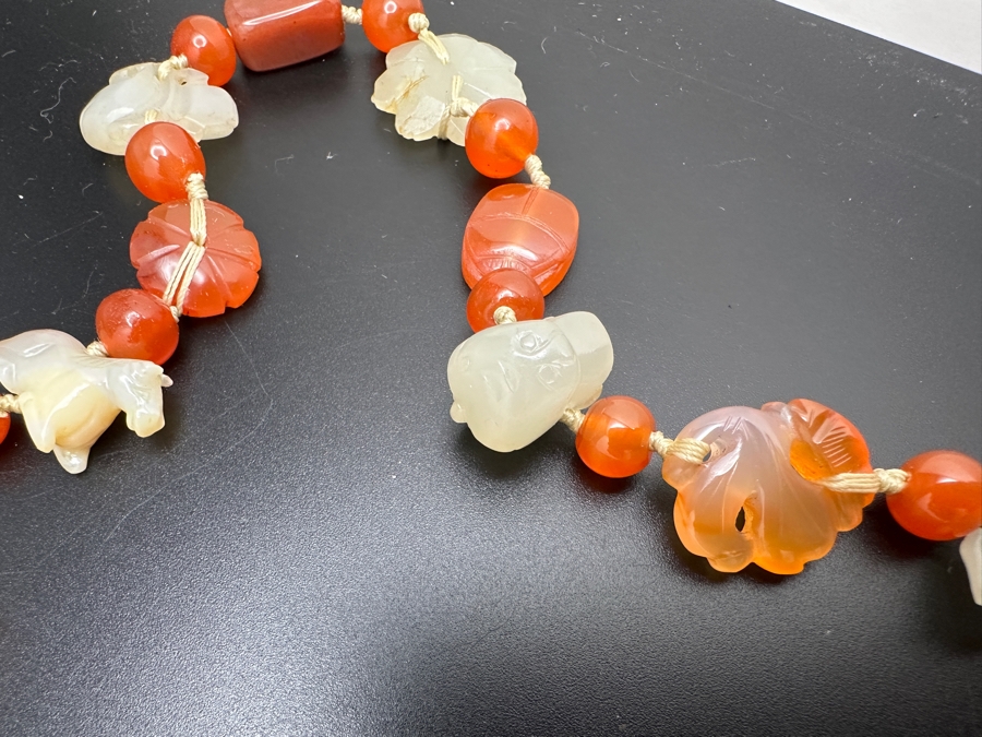 Just Added - Vintage Chinese Carved Carnelian Jade Beaded 32' Necklace [Photo 11]