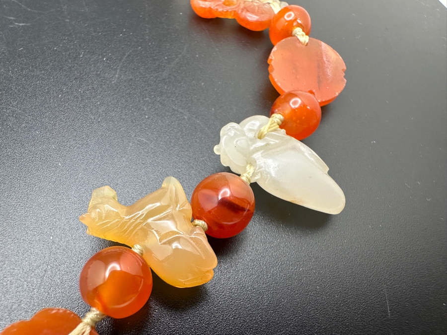 Just Added - Vintage Chinese Carved Carnelian Jade Beaded 32' Necklace [Photo 4]