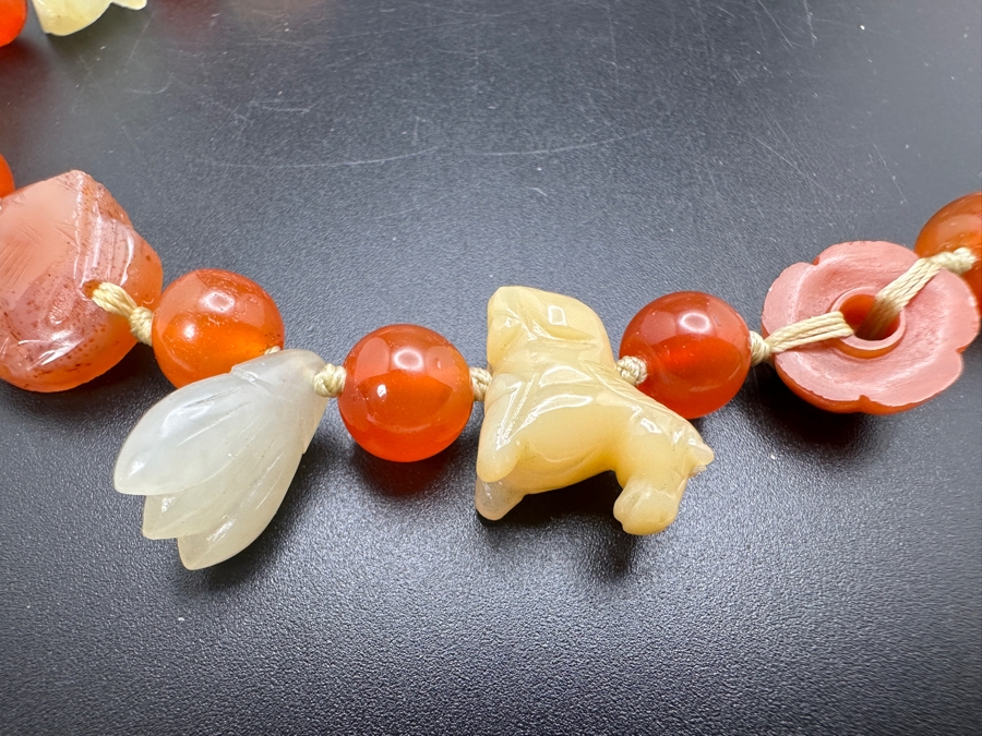Just Added - Vintage Chinese Carved Carnelian Jade Beaded 32' Necklace [Photo 3]