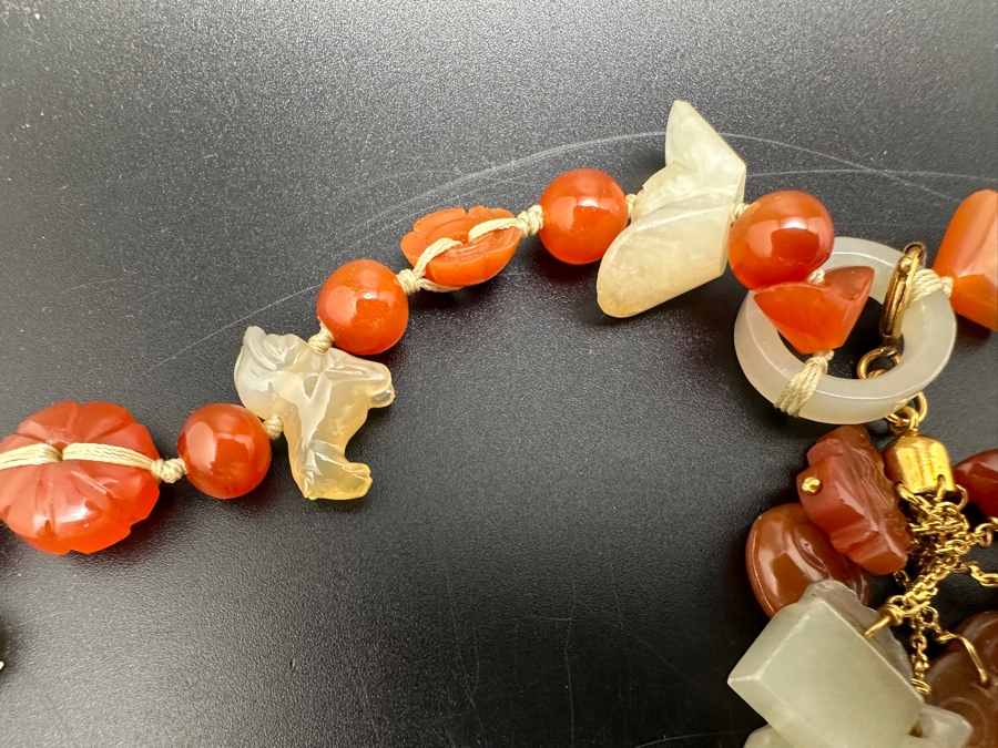 Just Added - Vintage Chinese Carved Carnelian Jade Beaded 32' Necklace [Photo 8]