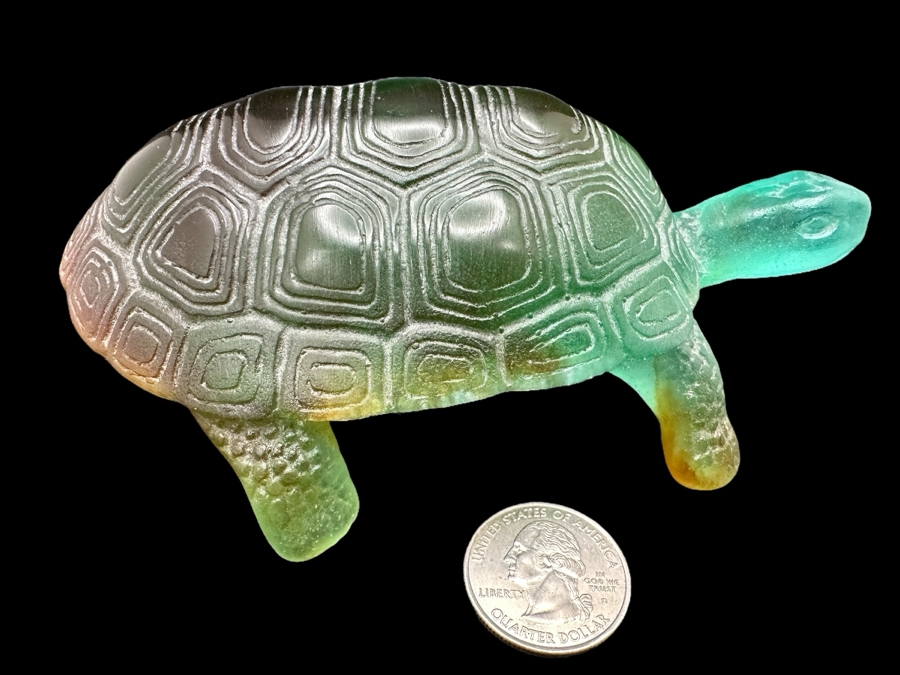 Vintage Signed Daum France Crystal Turtle Figurine 456g