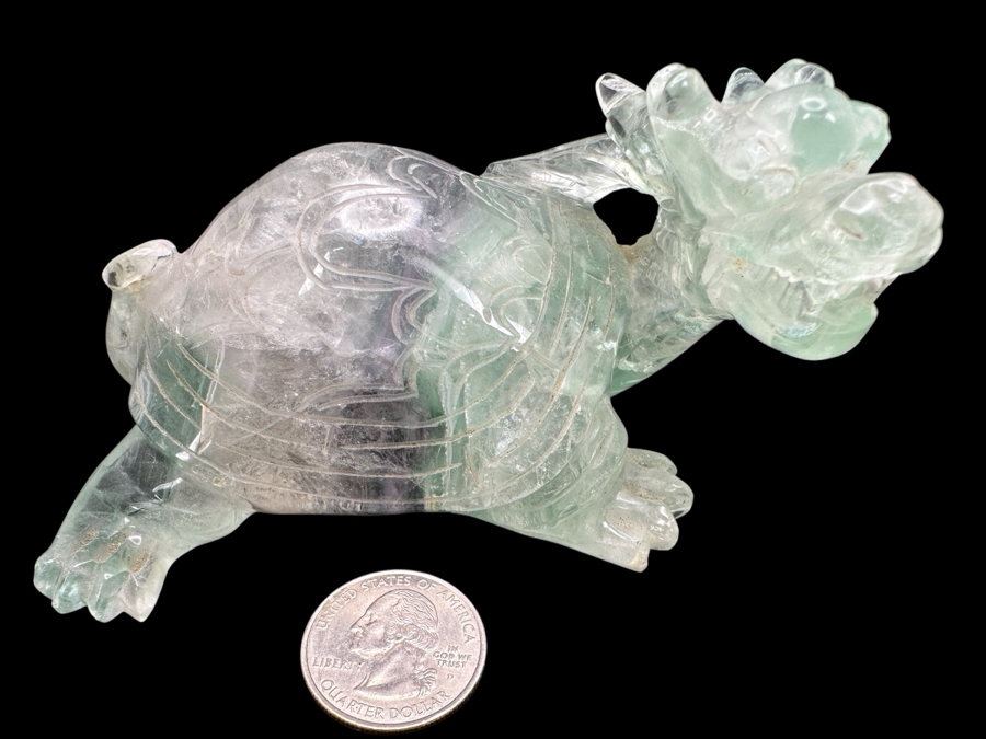Chinese Hand Carved Fluorite Dragon Turtle Figurine 481g
