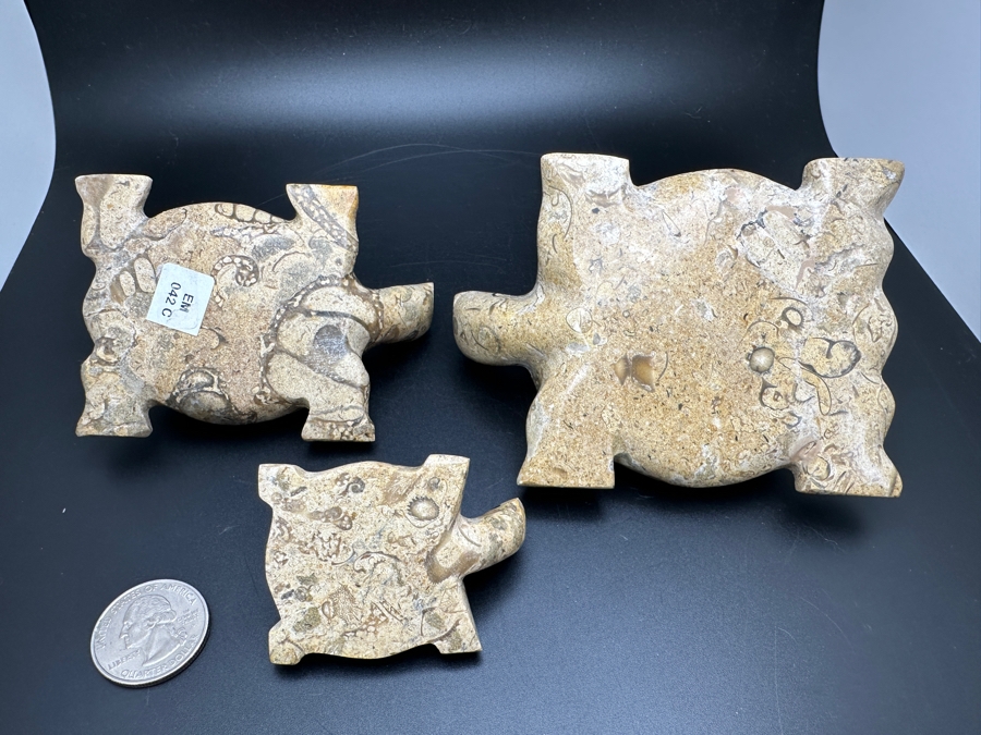 Set Of Three Carved Stone Turtle Figurines 670g [Photo 6]